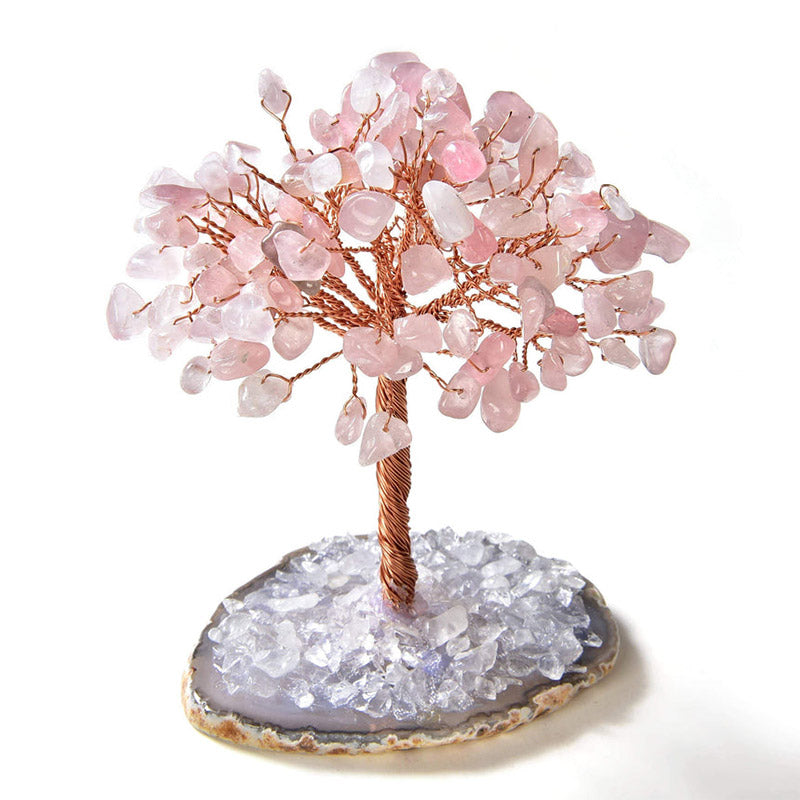 Giftoluck Rose Quartz Natural Gemstone Feng Shui Tree with Agate Base