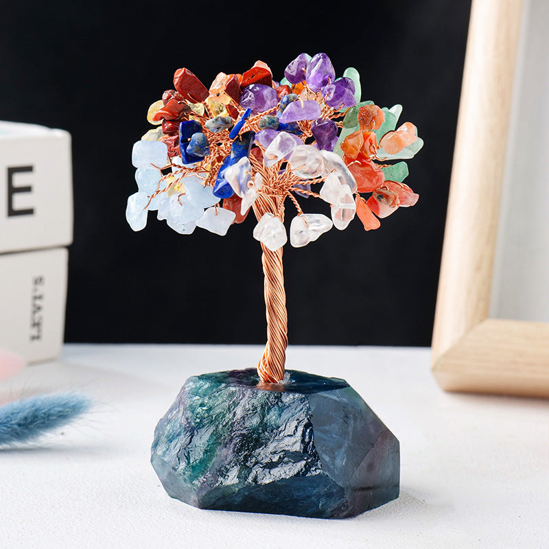 Giftoluck Chakra Crystal Gravel Raw Stone Base Feng Shui Tree
