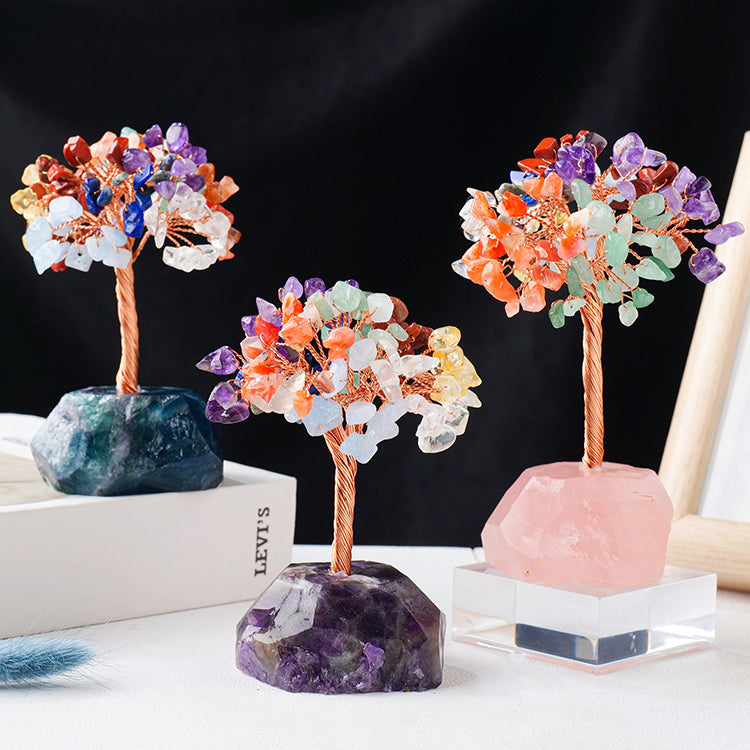 Giftoluck Chakra Crystal Gravel Raw Stone Base Feng Shui Tree