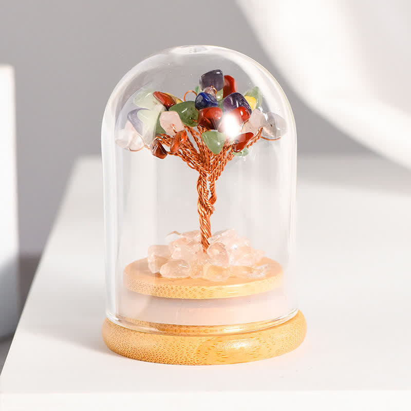 GiftoLuck Natural Crystal Gravel Glass Cover Feng Shui Tree