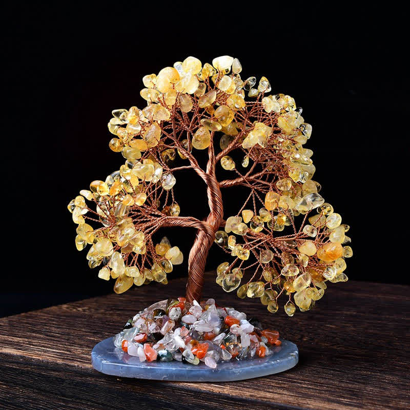 GiftoLuck Colored Agate Gravel Base Feng Shui Tree