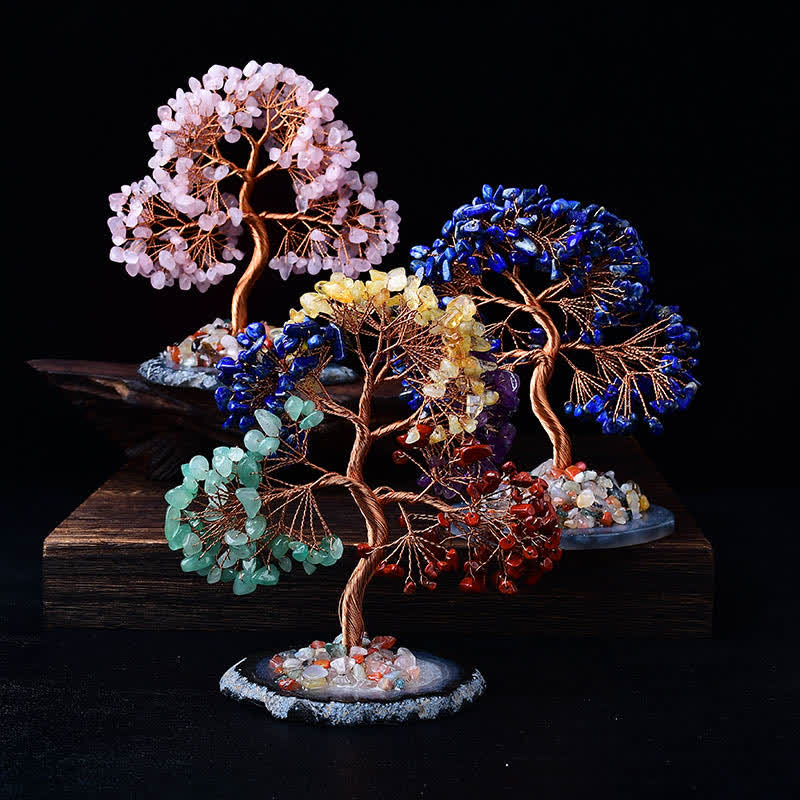 GiftoLuck Colored Agate Gravel Base Feng Shui Tree