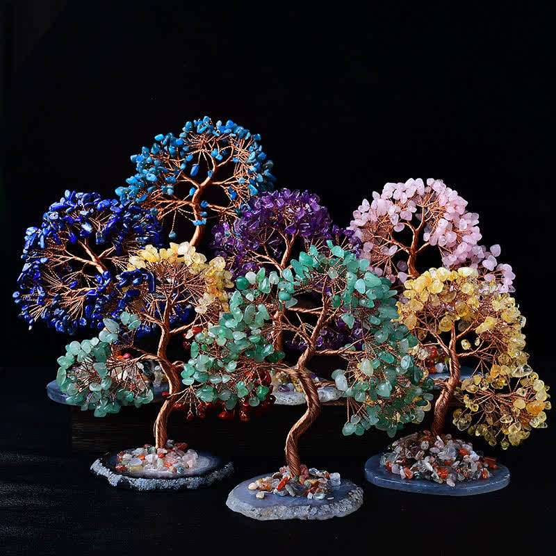 GiftoLuck Colored Agate Gravel Base Feng Shui Tree