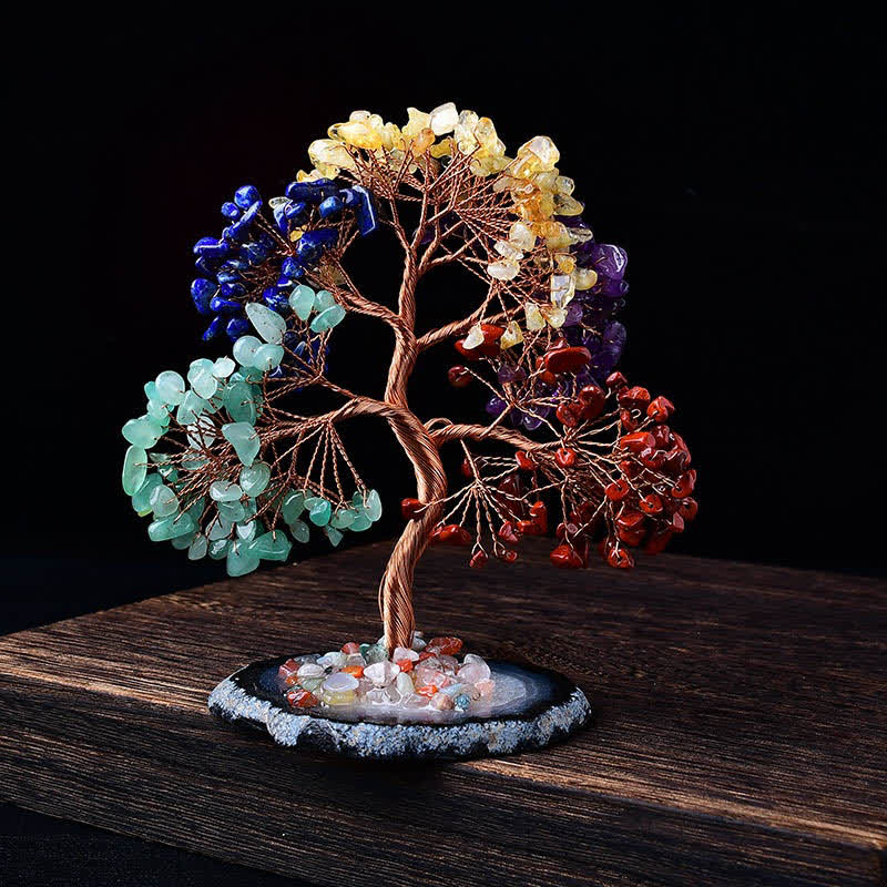 GiftoLuck Colored Agate Gravel Base Feng Shui Tree
