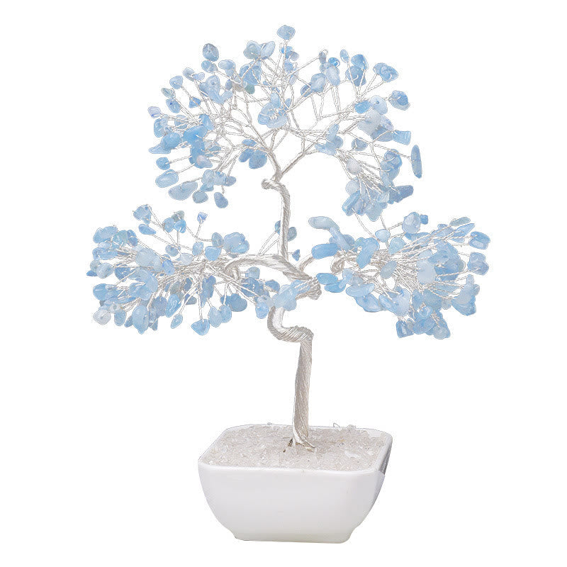 GiftoLuck Natural Aquamarine Ceramic Base Feng Shui Tree