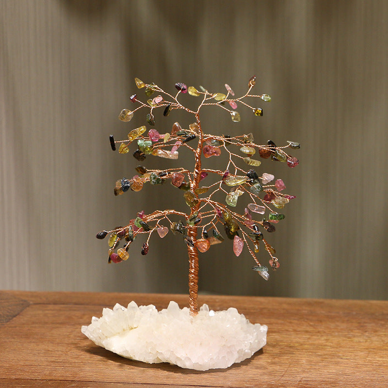 Giftoluck Tourmaline Gravel Clear Crystal Base Feng Shui Tree