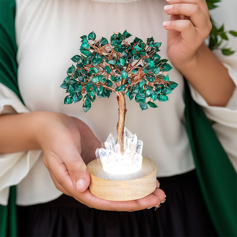 Giftoluck Malachite Crystal Feng Shui Tree Lamp