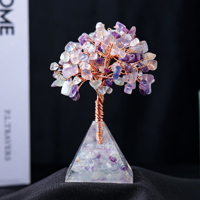 Giftoluck Natural Crystal Gravel Pyramid Base Feng Shui Tree