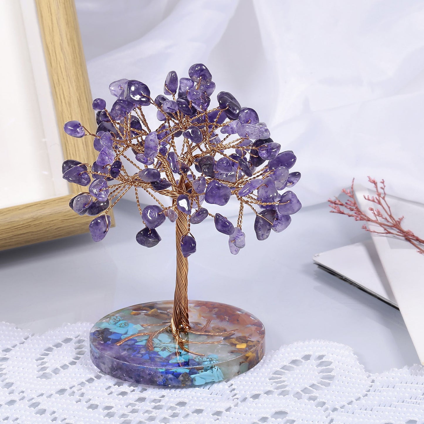 Giftoluck Chakra Gravel Round Base Feng Shui Tree