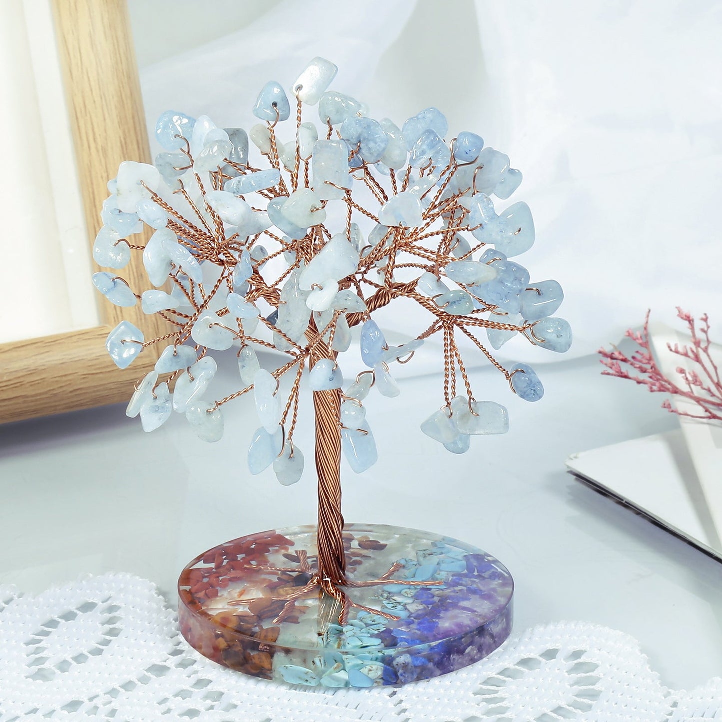 Giftoluck Chakra Gravel Round Base Feng Shui Tree