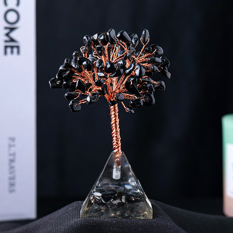 Giftoluck Natural Crystal Gravel Pyramid Base Feng Shui Tree