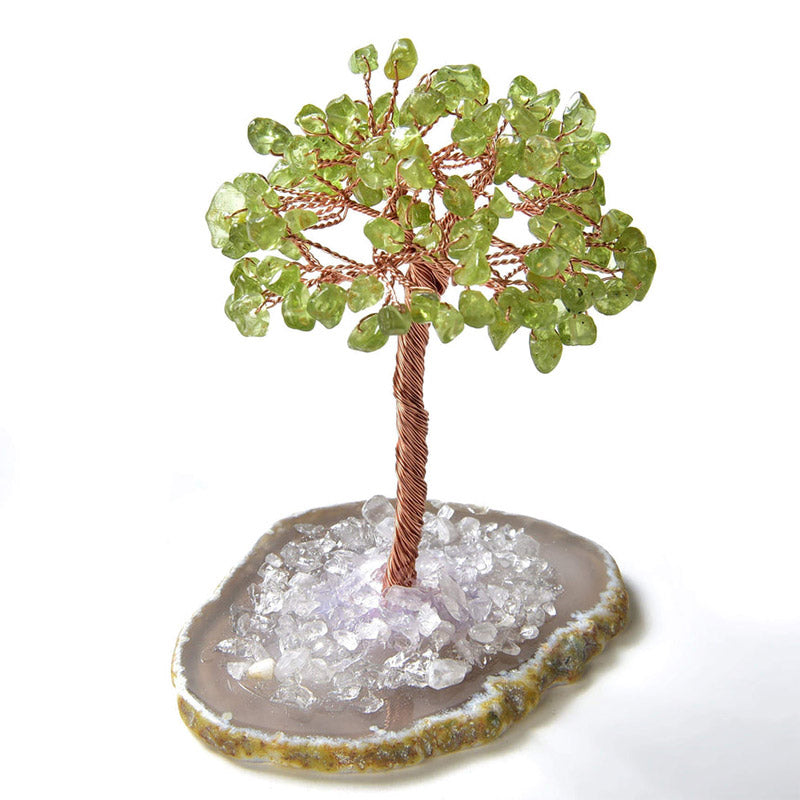 Giftoluck Peridot Natural Gemstone Feng Shui Tree with Agate Base