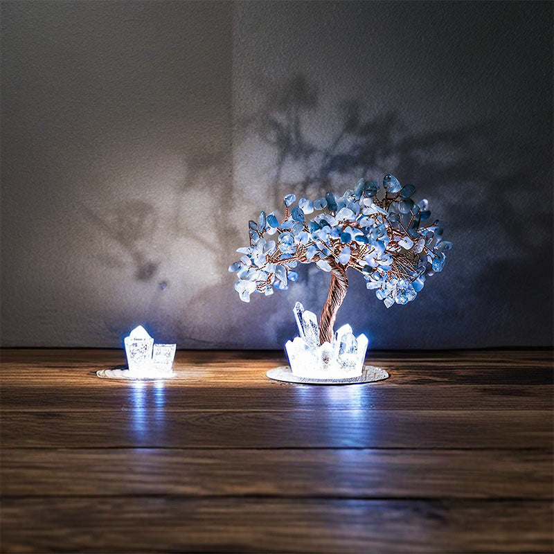 Giftoluck Aquamarine Crystal Feng Shui Tree Lamp