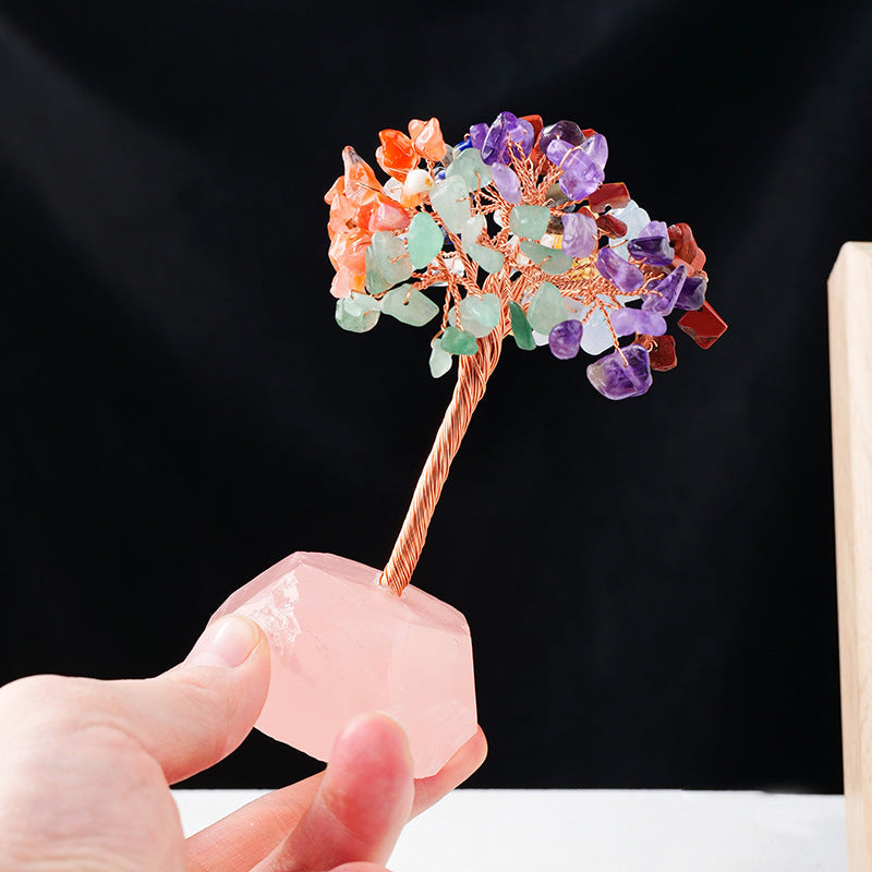 Giftoluck Chakra Crystal Gravel Raw Stone Base Feng Shui Tree