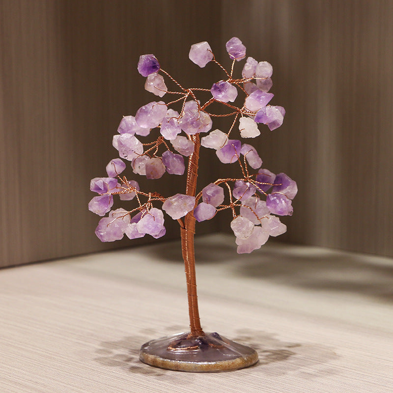Giftoluck Gemstones Amethyst Bud Agate Chip Base Feng Shui Tree