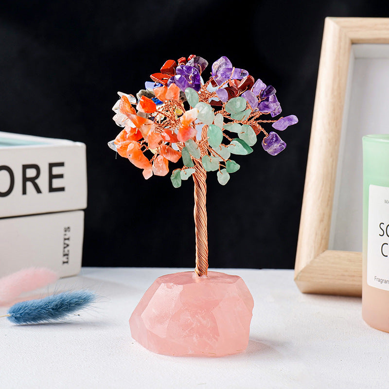 Giftoluck Chakra Crystal Gravel Raw Stone Base Feng Shui Tree