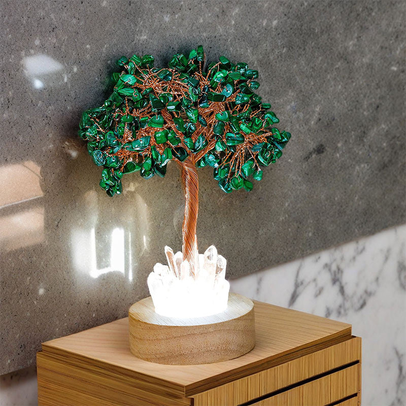 Giftoluck Malachite Crystal Feng Shui Tree Lamp