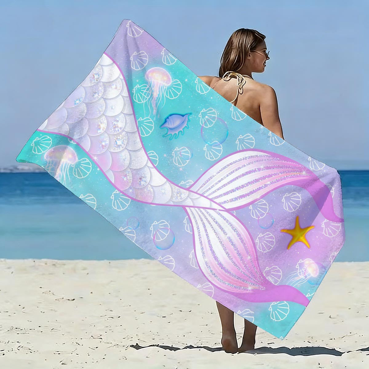 GiftoLuck Mermaid Print Beach Towel Quick Dry Microfiber Sand Free Summer Travel Bath Towel