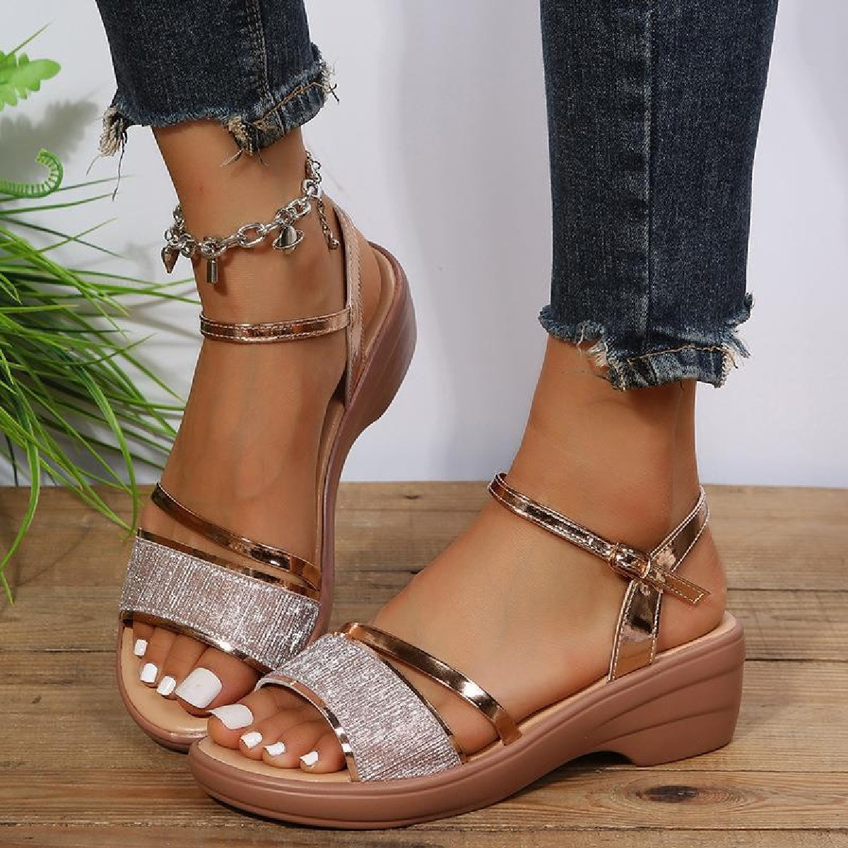 GiftoLuck Women Summer 2025 Shoes Rhinestone Peep-toe Sandals