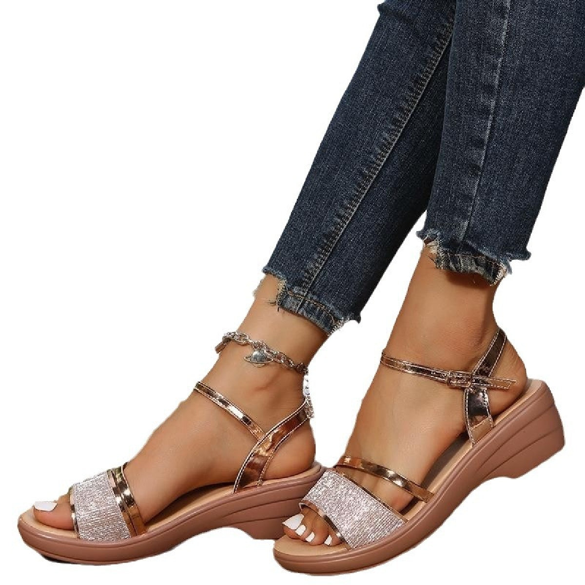 GiftoLuck Women Summer 2025 Shoes Rhinestone Peep-toe Sandals