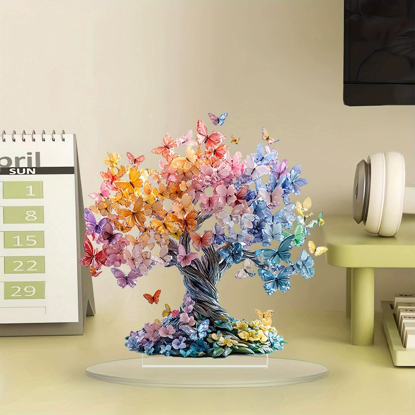 GiftoLuck 2D Crystal Butterfly Fortune Tree for Luck, Wealth & Home Harmony