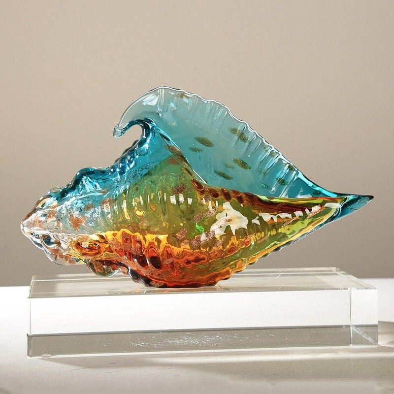 GitoLuck Hand-Blown Art Glass Seashell Sculpture