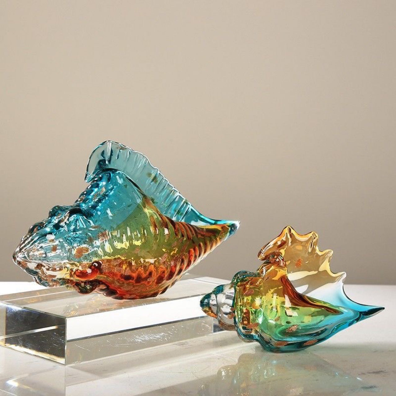 GitoLuck Hand-Blown Art Glass Seashell Sculpture