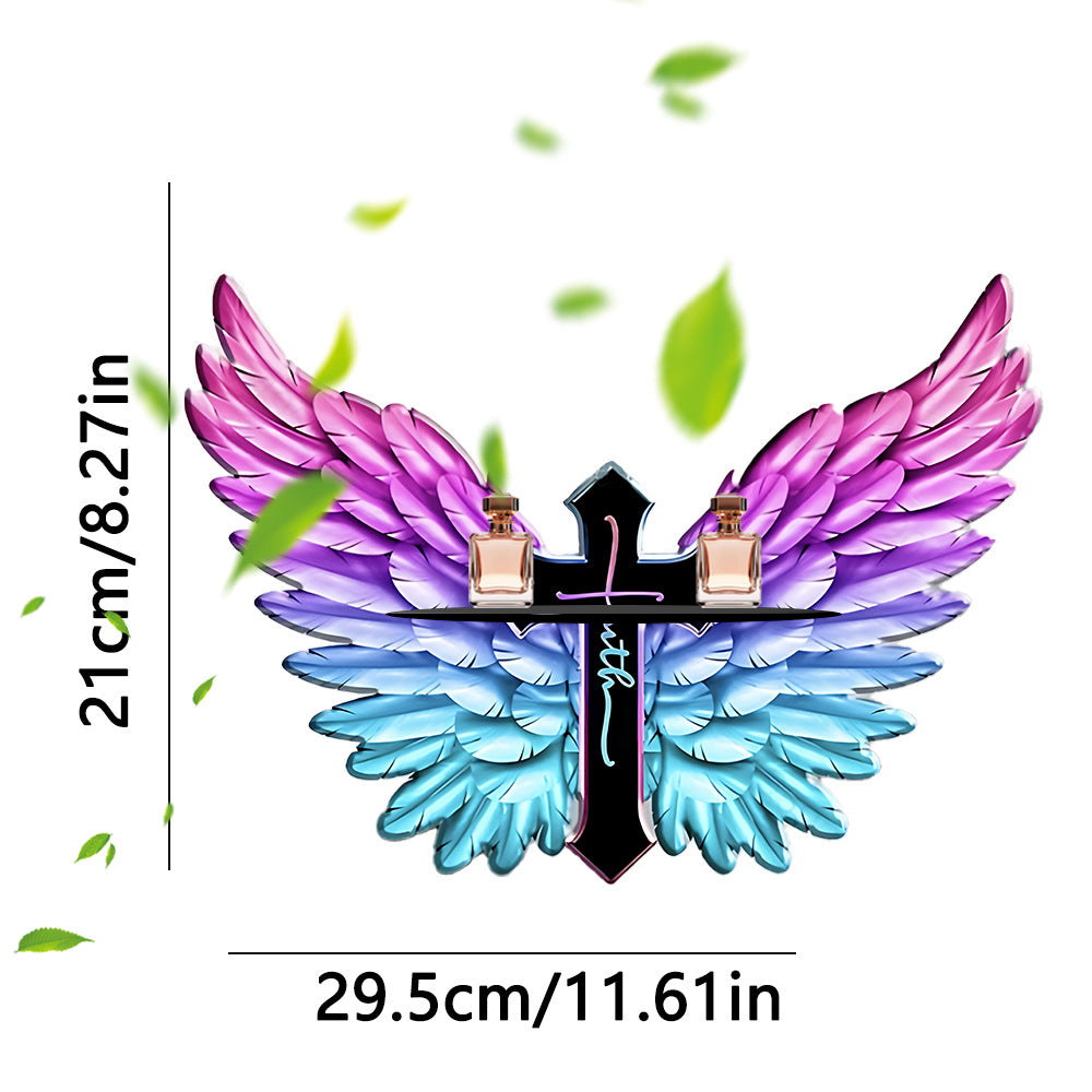 GiftoLuck Purple Wooden Blessings Cross Wings Hanging Ornaments for Home Garden Decorati