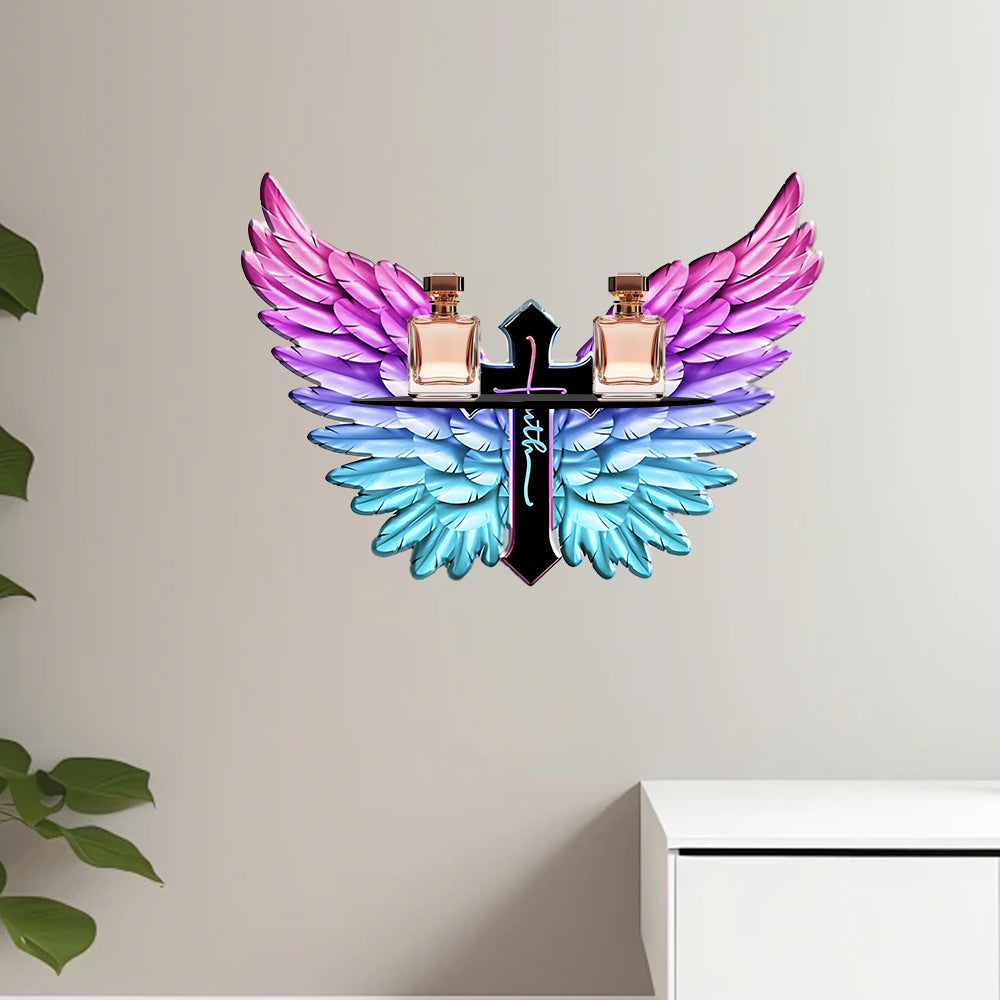 GiftoLuck Purple Wooden Blessings Cross Wings Hanging Ornaments for Home Garden Decorati