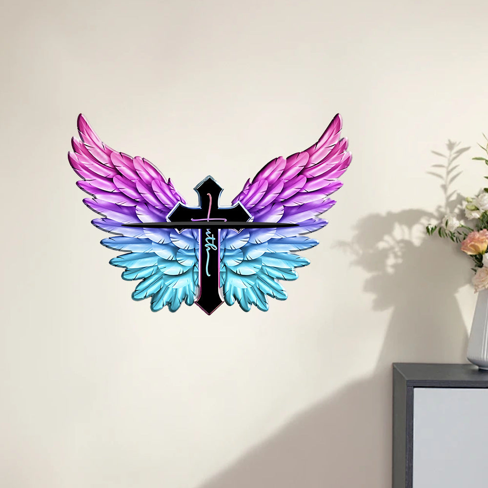 GiftoLuck Purple Wooden Blessings Cross Wings Hanging Ornaments for Home Garden Decorati