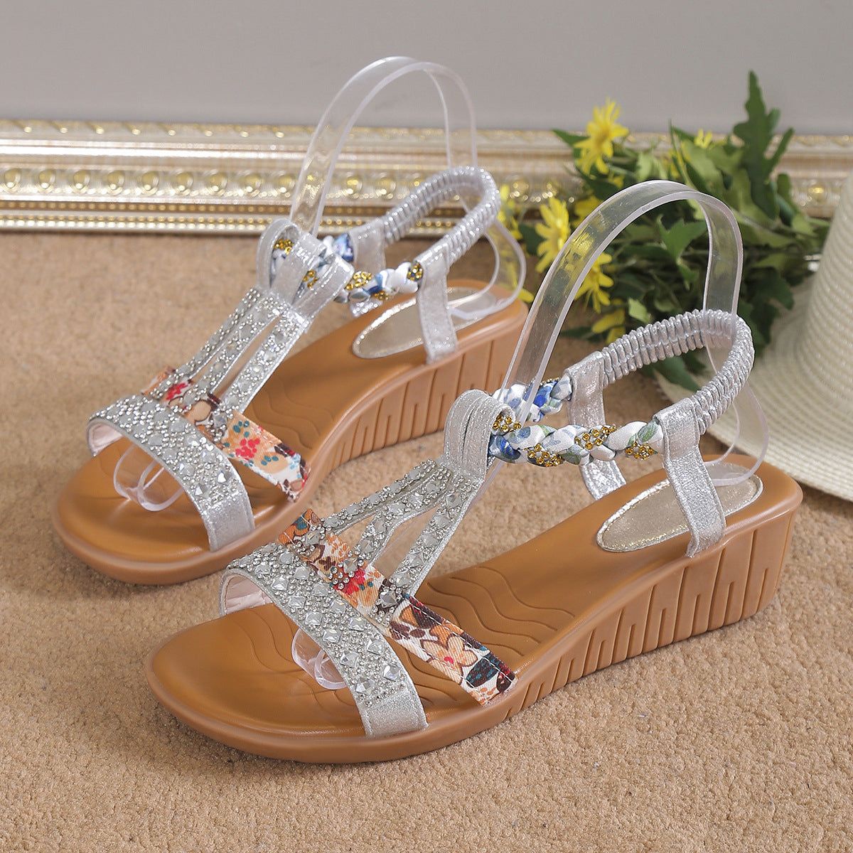 🔥Last Day 69% OFF🔥GiftoLuck Women Summer 2025 Bohemian Flat Shoes Rhinestone Peep-toe Sandals