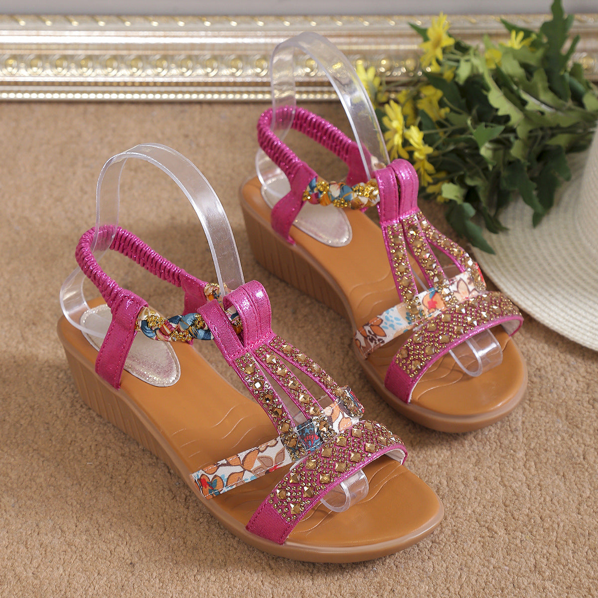 🔥Last Day 69% OFF🔥GiftoLuck Women Summer 2025 Bohemian Flat Shoes Rhinestone Peep-toe Sandals