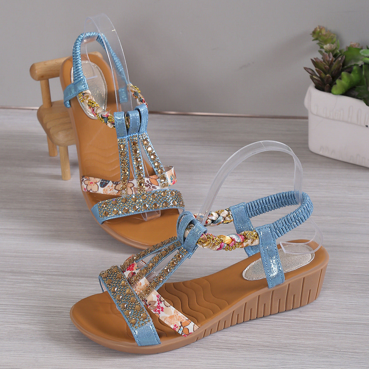 🔥Last Day 69% OFF🔥GiftoLuck Women Summer 2025 Bohemian Flat Shoes Rhinestone Peep-toe Sandals