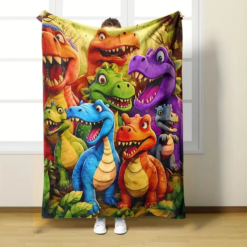 🦕【Cute Dinosaur Series】Cartoon Dinosaur Flannel Blanket for Kids Cute Gift for Boys & Girls