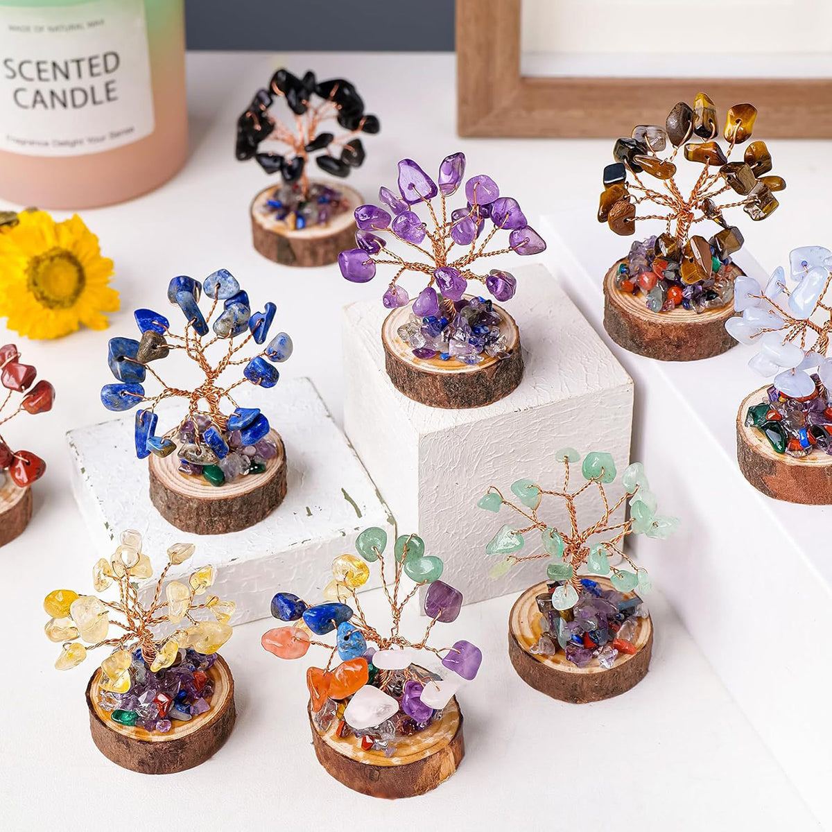 🍀Best-1 FortuneX Tree🍀GiftoLuck 12pcs Of A Seven Chakras Crystal Fengshui Trees Set