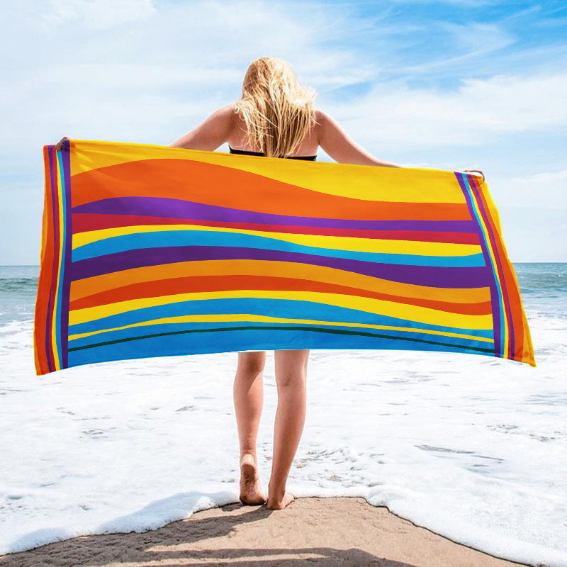 GiftoLuck Rainbow Striped Quick Dry Beach Towel Summer Holiday Travel Essential