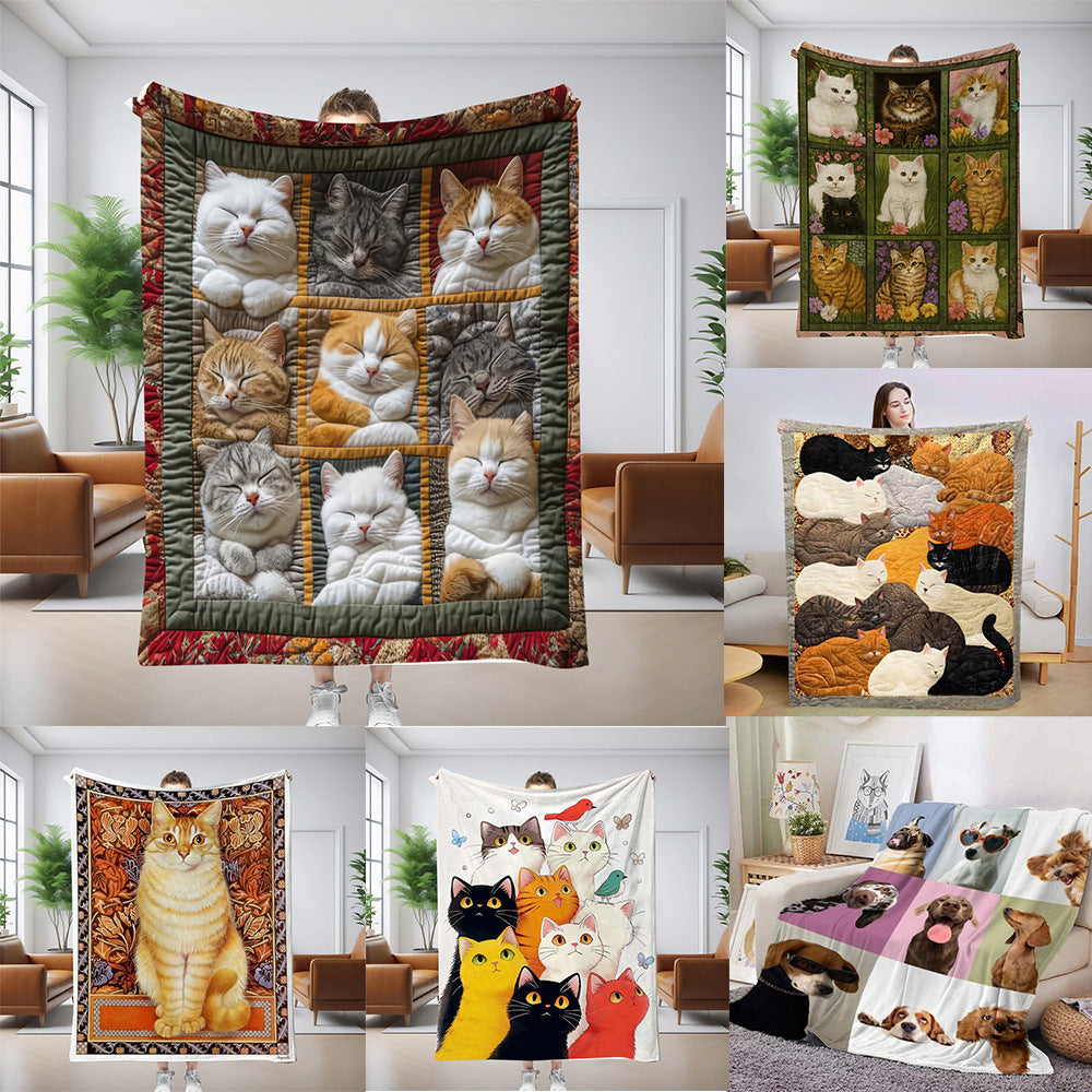 GiftoLuck Cute Cats Print Flannel Blanket Soft Cozy Throw for Sofa, Bed & Living Room