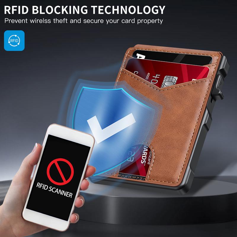 Men's Minimalist Bifold Wallet: AirTag Compartment, RFID Blocking, Pop-Up 12-Card & Cash Holder