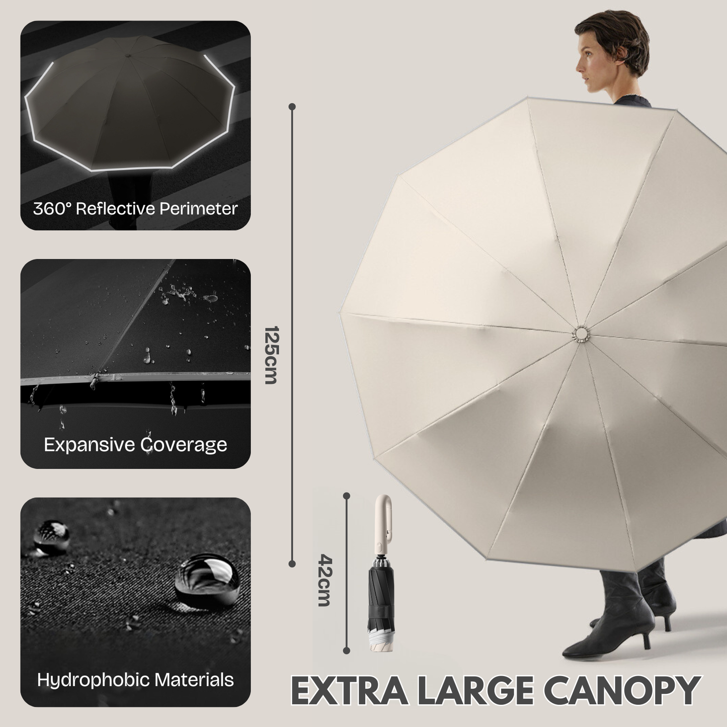 Modern Auto-Opening Umbrella 10-Rib Frame Hook Handle