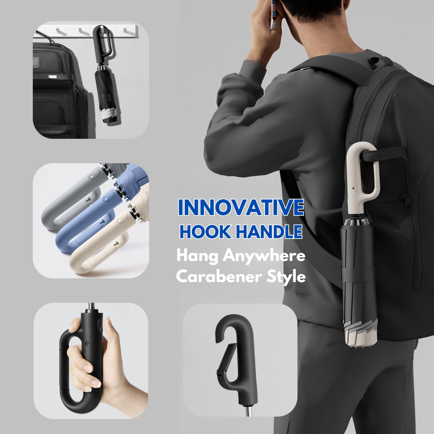 Modern Auto-Opening Umbrella 10-Rib Frame Hook Handle