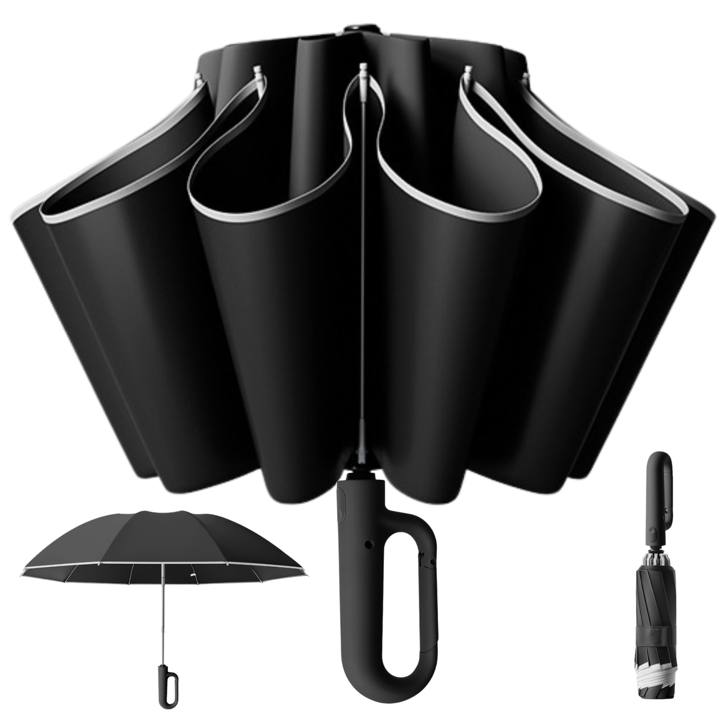 Modern Auto-Opening Umbrella 10-Rib Frame Hook Handle