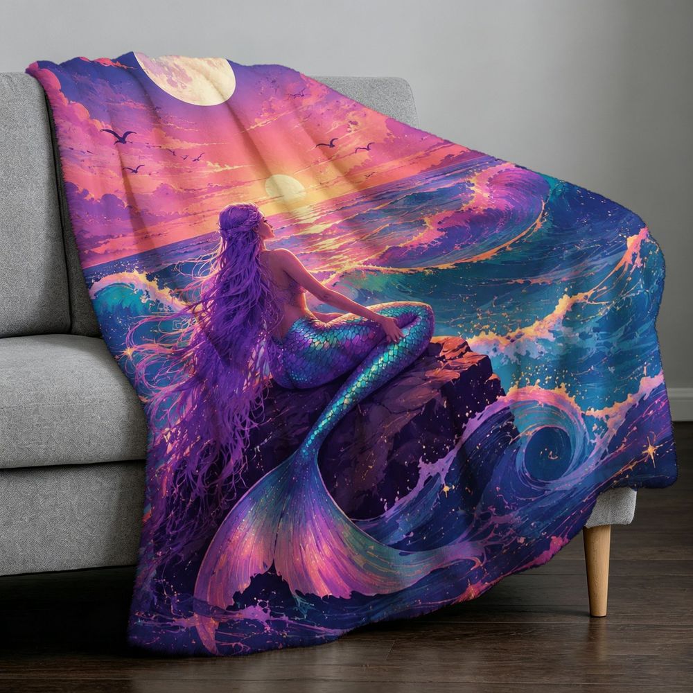 Giftoluck Mermaid Unicorn Cozy Flannel Throw Blanket