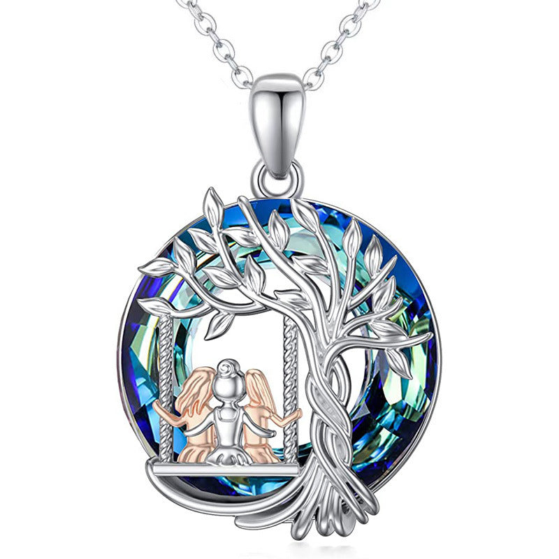 GiftoLuck 3 Sisters Necklace Tree of Life Crystal Pendant Earrings Jewelry for Women