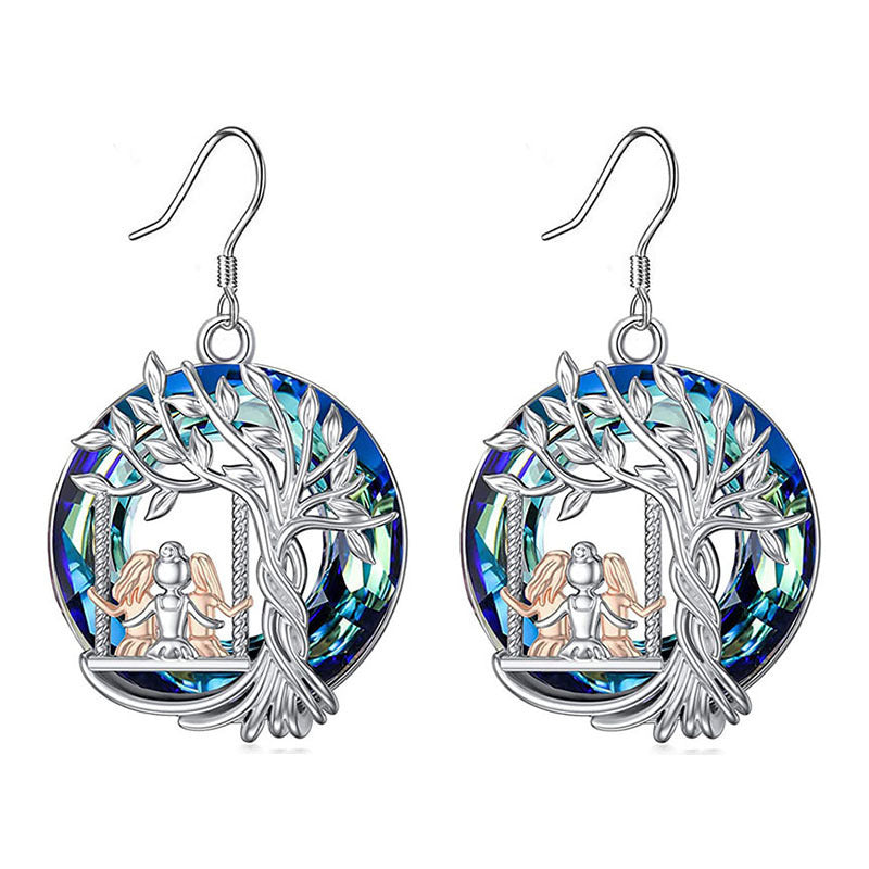 GiftoLuck 3 Sisters Necklace Tree of Life Crystal Pendant Earrings Jewelry for Women