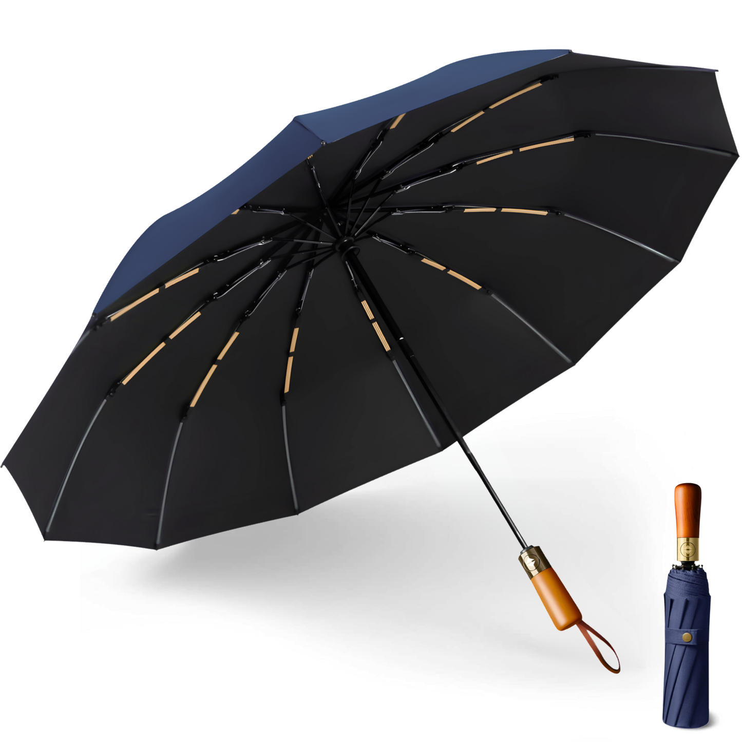 Classic Auto-Opening Umbrella 12-Rib Frame Wooden Handle