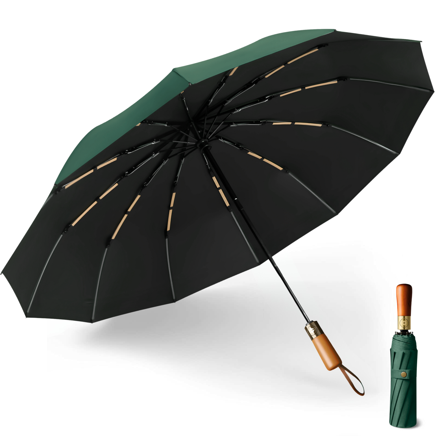 Classic Auto-Opening Umbrella 12-Rib Frame Wooden Handle