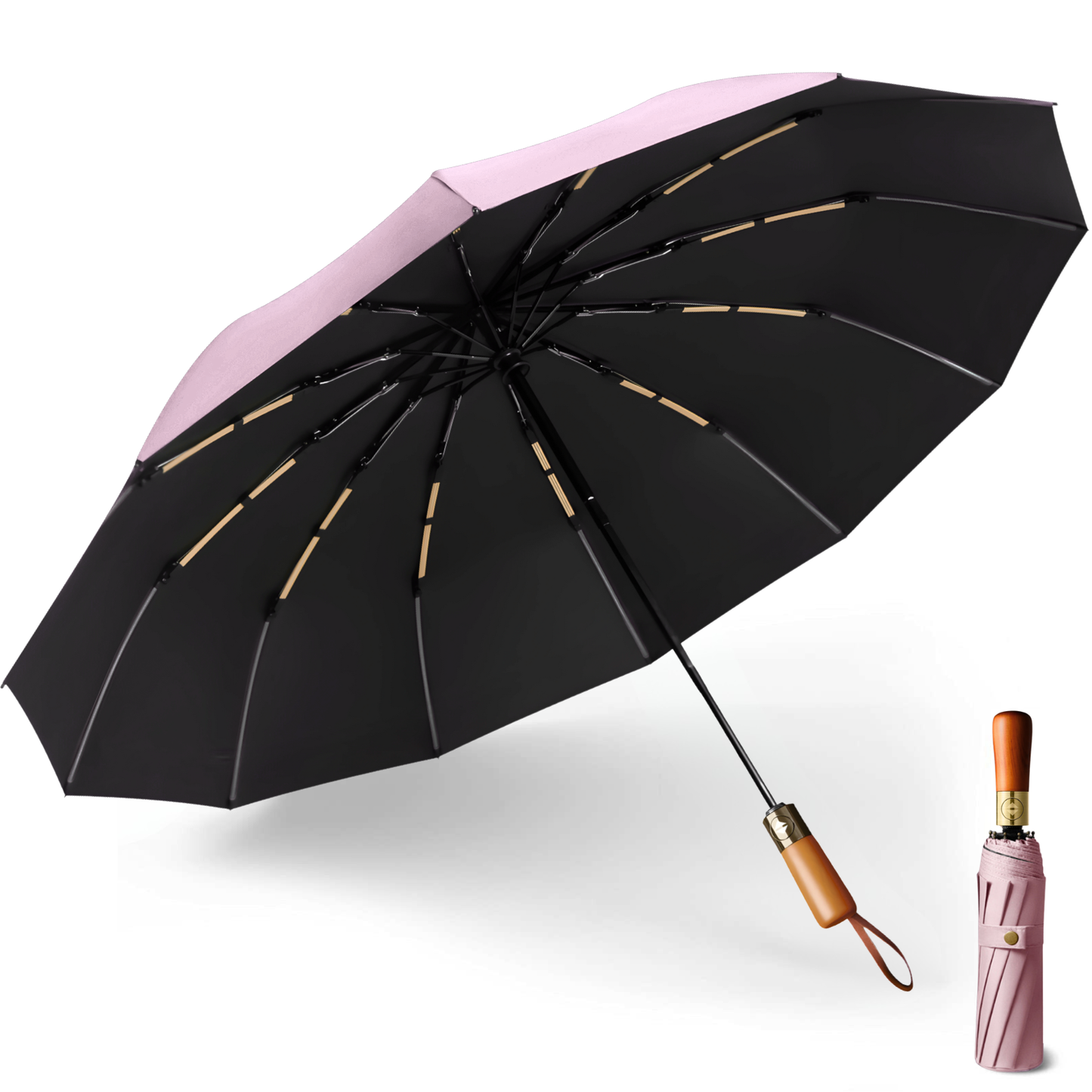Classic Auto-Opening Umbrella 12-Rib Frame Wooden Handle