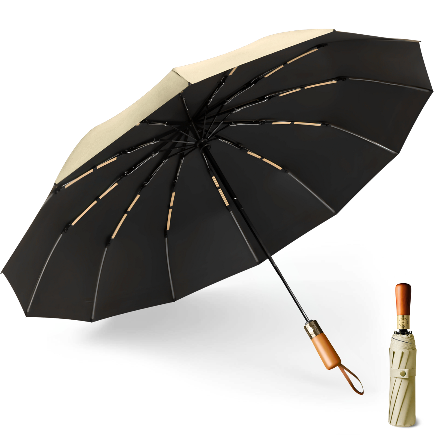 Classic Auto-Opening Umbrella 12-Rib Frame Wooden Handle