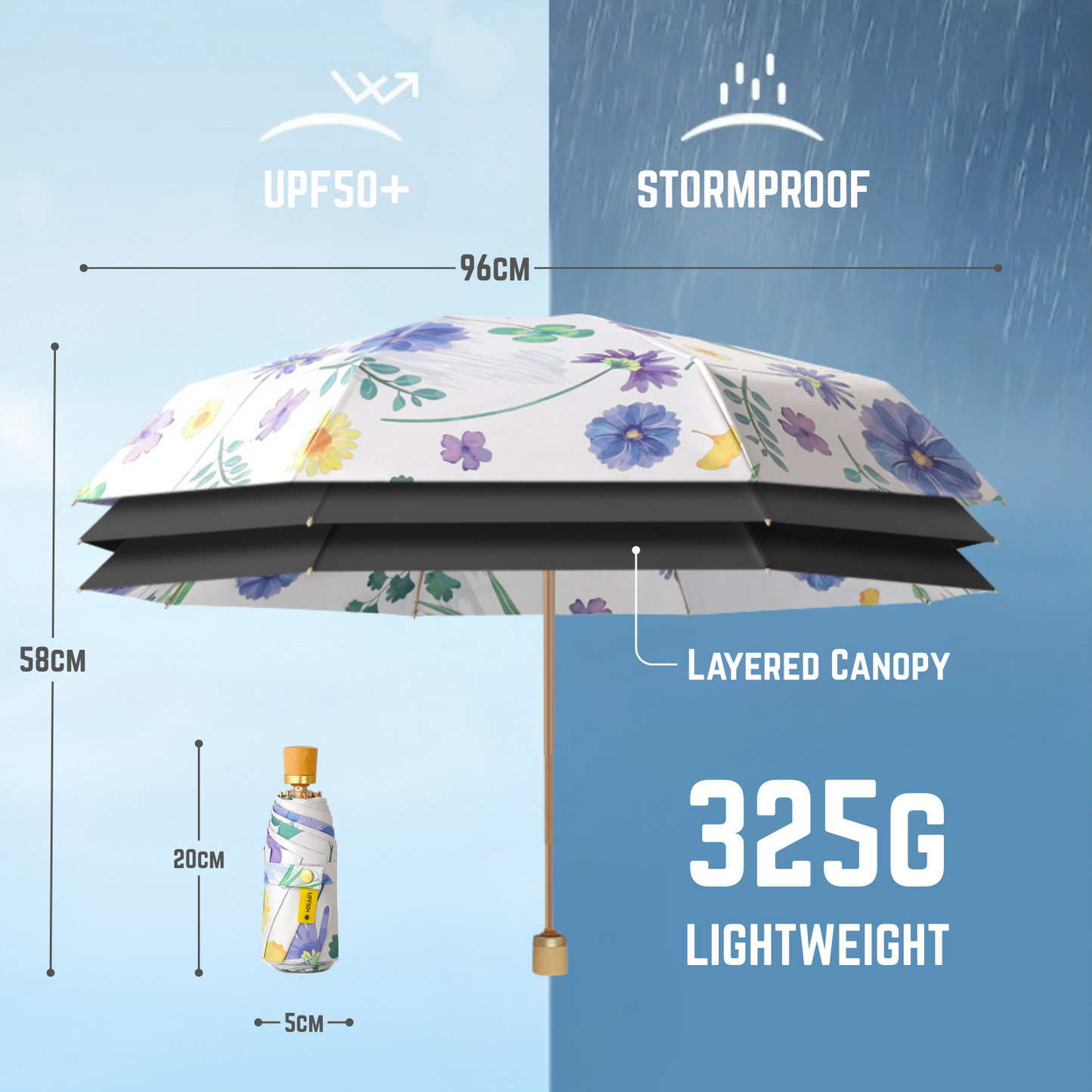Giftoluck 8-rib Frame Double Layer Canopy Floral Umbrella