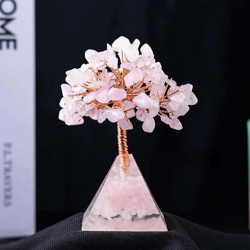 Giftoluck Natural Crystal Gravel Pyramid Base Feng Shui Tree